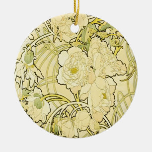 Alphonse Mucha Pfingstrosen Art Nouveau Blumenmust Keramik Ornament