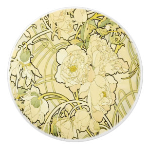 Alphonse Mucha Pfingstrosen Art Nouveau Blumenmust Keramikknauf