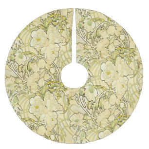 Alphonse Mucha Pfingstrosen Art Nouveau Blumenmust Polyester Weihnachtsbaumdecke