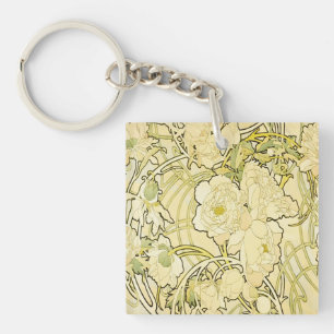 Alphonse Mucha Pfingstrosen Art Nouveau Blumenmust Schlüsselanhänger
