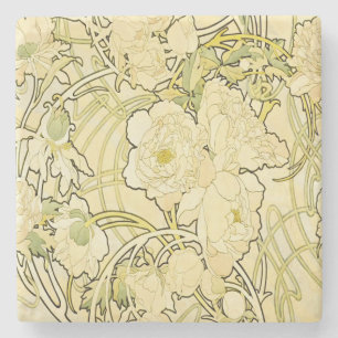 Alphonse Mucha Pfingstrosen Art Nouveau Blumenmust Steinuntersetzer