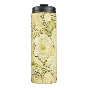 Alphonse Mucha Pfingstrosen Art Nouveau Blumenmust Thermosbecher