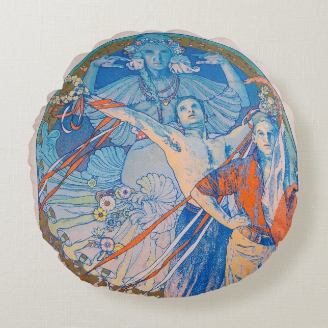 Alphonse Mucha Poster für das Sokol Festival (1926 Rundes Kissen (Vorderseite)