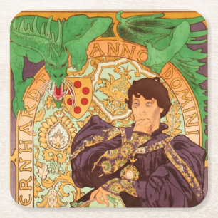 Alphonse Mucha Prince und Dragon Rechteckiger Pappuntersetzer