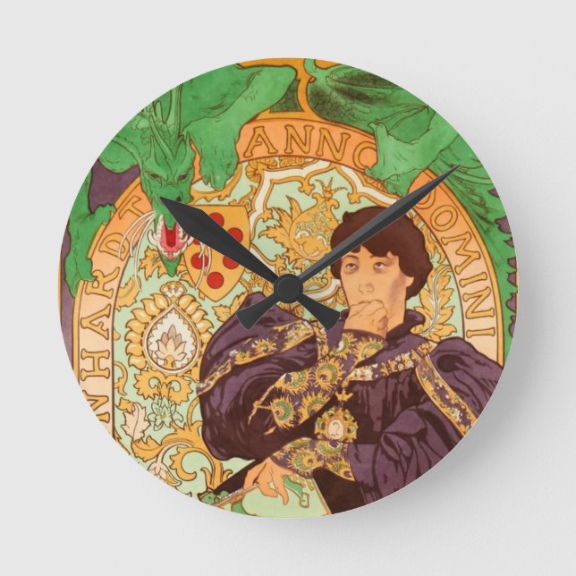 Alphonse Mucha Prince und Dragon Runde Wanduhr (Vorderseite)