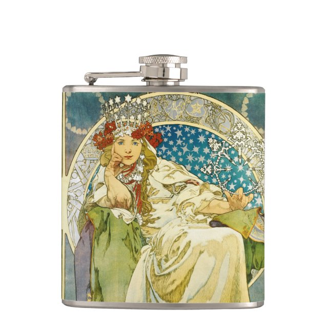 Alphonse Mucha Princess Hyacinth Art Nouveau Flachmann (Vorderseite)
