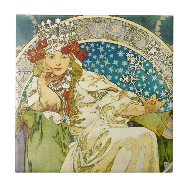 Alphonse Mucha Princess Hyacinth Art Nouveau Fliese (Vorderseite)