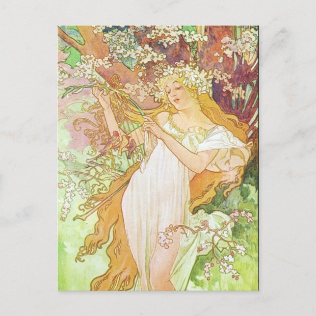 Alphonse Mucha Printemps/Frühjahr 1896 Postkarte (Vorderseite)