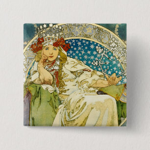 Alphonse Mucha Prinzessin Hyacinth Art Nouveau Button