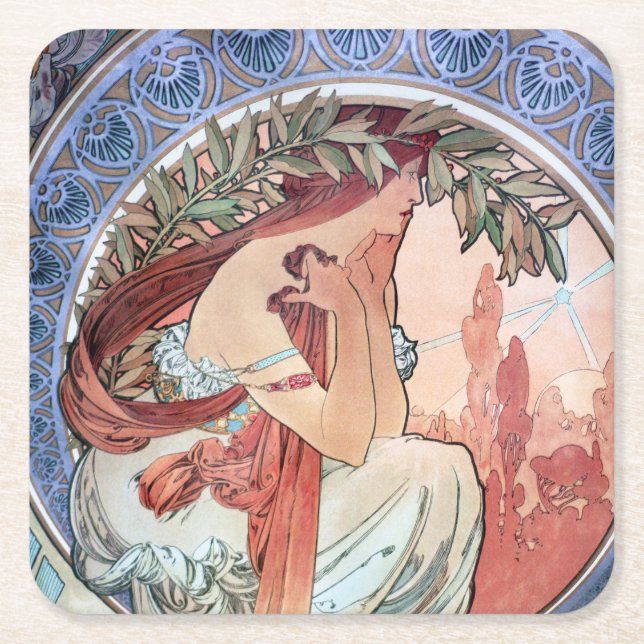 Alphonse Mucha Rechteckiger Pappuntersetzer (Vorderseite)