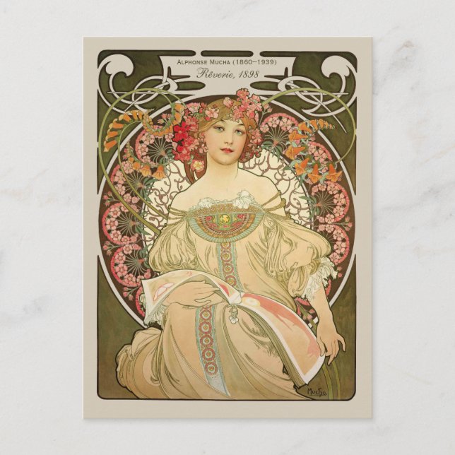 Alphonse Mucha Rêverie Daydream CC0877 Art Nouveau Postkarte (Vorderseite)