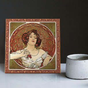 Alphonse Mucha "Ruby" Rote Art Nouveau Vintage Fliese