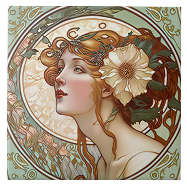 Alphonse Mucha Sarah Bernhardt Art Nouveau Keramik Fliese (Vorderseite)