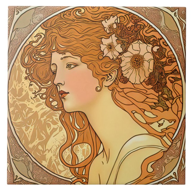 Alphonse Mucha Sarah Bernhardt Art Nouveau Keramik Fliese (Vorderseite)