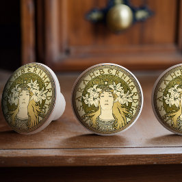 Alphonse Mucha Sarah Bernhardt Art Nouveau Vintag Keramikknauf