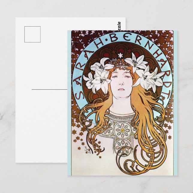 Alphonse Mucha - Sarah Bernhardt Postkarte (Vorne/Hinten)