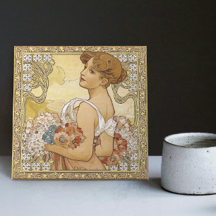 Alphonse Mucha Sommer Jahreszeiten Art Nouveau Vin Fliese