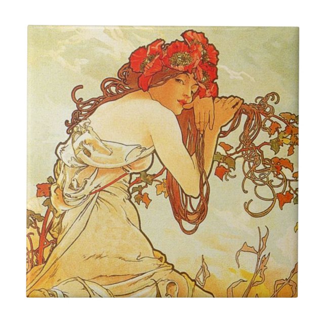 Alphonse Mucha Sommerfliese Fliese (Vorderseite)