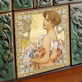 Alphonse Mucha Sommersaison - Jugendstil Vintag Fliese