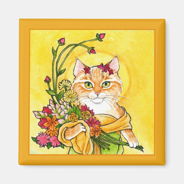 Alphonse Mucha spoof Cat Blume Magnet (Vorne)