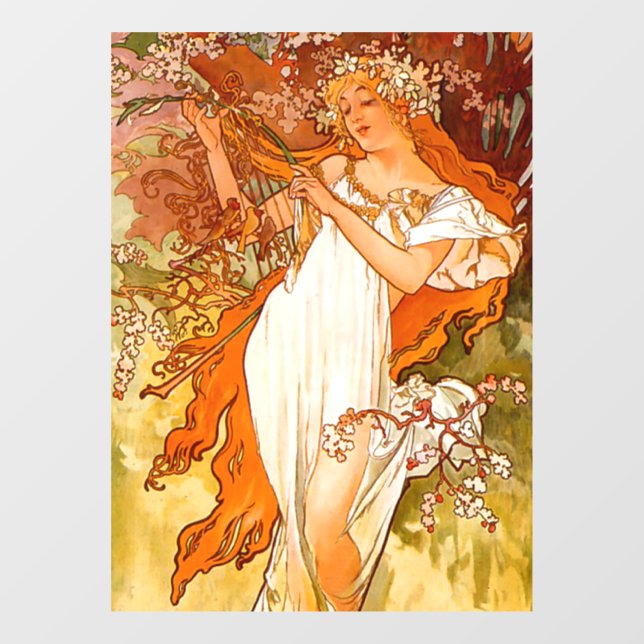 Alphonse Mucha Spring Fensteraufkleber (Blatt)