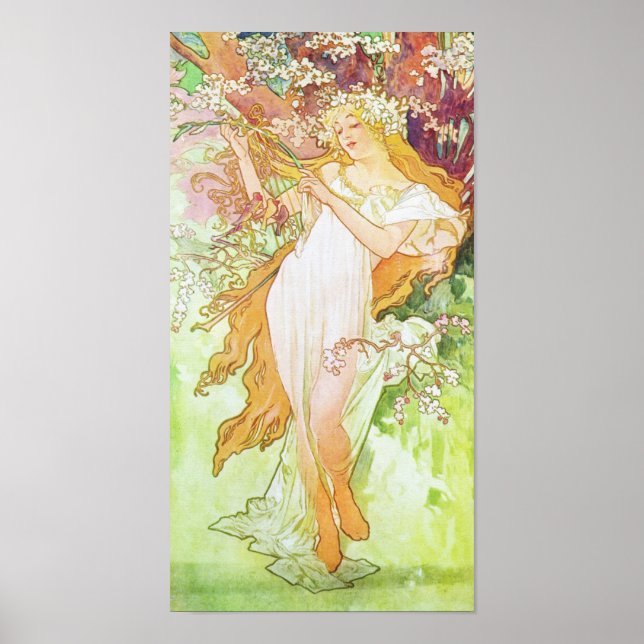 Alphonse Mucha Spring Floral Vintag Jugendstil Poster (Vorne)