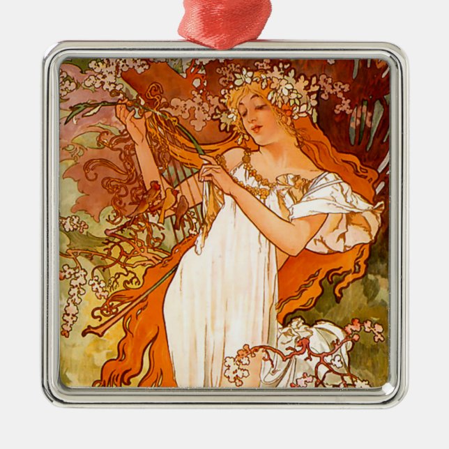 Alphonse Mucha Spring Ornament Aus Metall (Vorne)