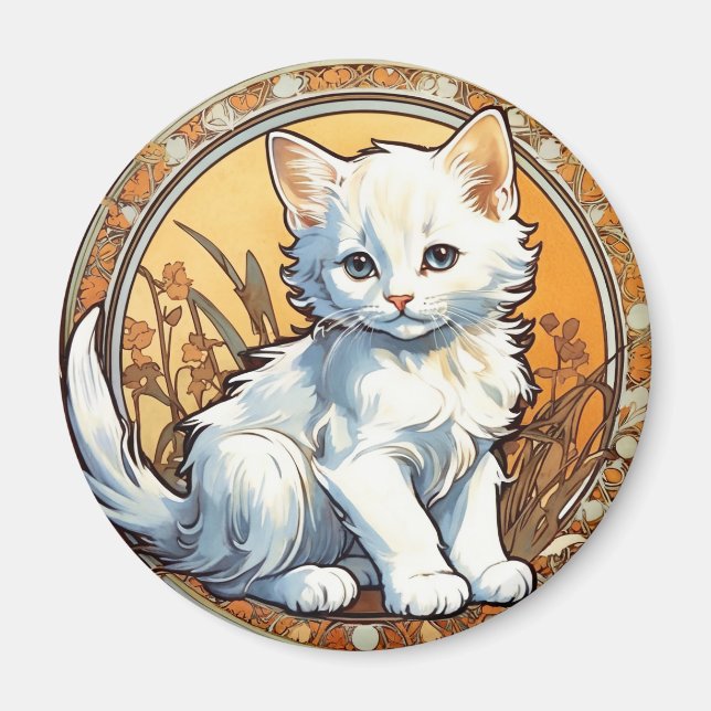 Alphonse Mucha Stil Katze Magnet (Vorne)