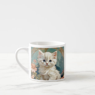 Alphonse Mucha Stil Weiße Katze Espressotasse