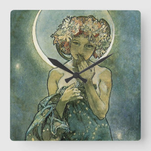 Alphonse Mucha Stunning Art Nouveau Frau #18 Quadratische Wanduhr