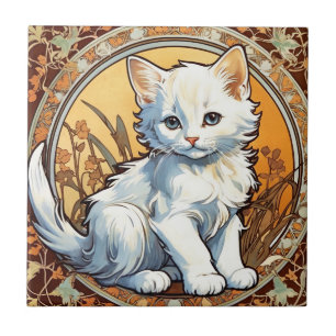 Alphonse Mucha Style Cat Fliese