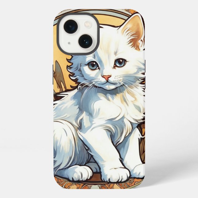 Alphonse Mucha Style Cat iPhone Hülle (Rückseite)