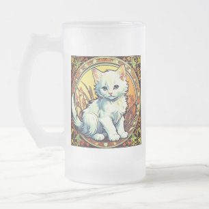 Alphonse Mucha Style Cat Mattglas Bierglas