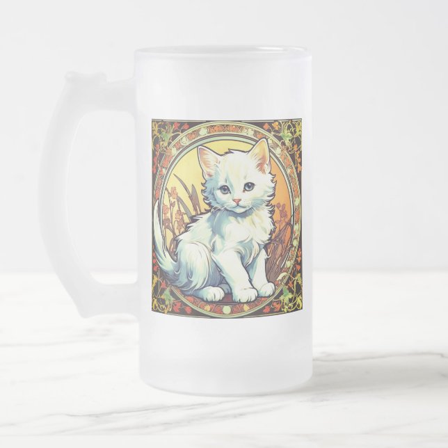 Alphonse Mucha Style Cat Mattglas Bierglas (Links)