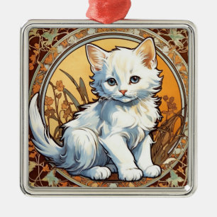 Alphonse Mucha Style Cat Ornament Aus Metall