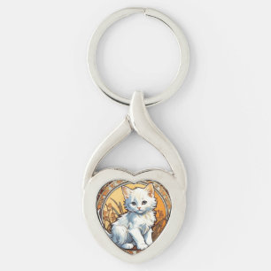 Alphonse Mucha Style Cat Schlüsselanhänger