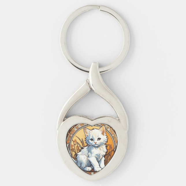 Alphonse Mucha Style Cat Schlüsselanhänger (Vorderseite)