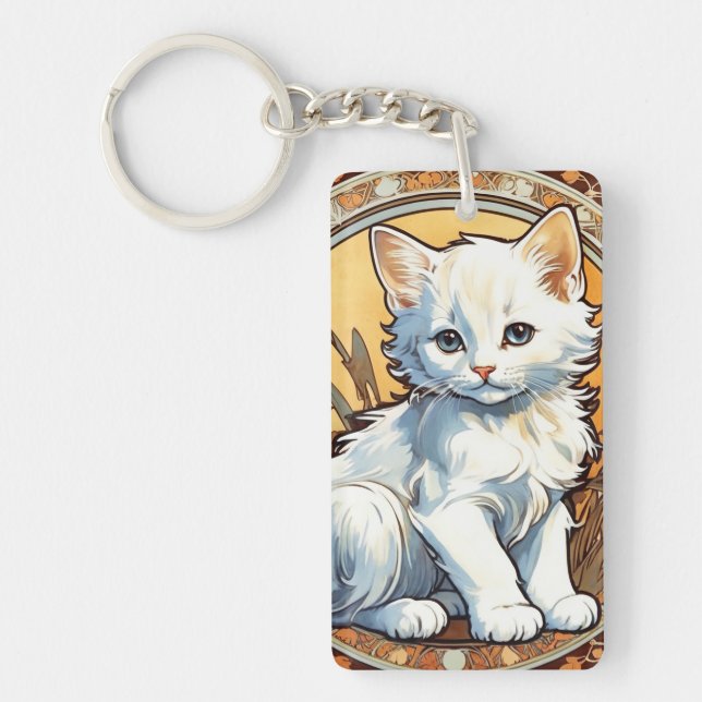 Alphonse Mucha Style Cat Schlüsselanhänger (Vorderseite)