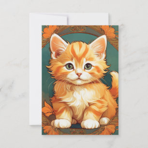 Alphonse Mucha Style Orange Cat Card