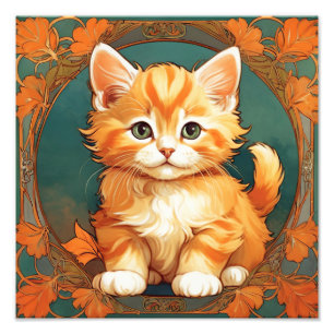 Alphonse Mucha Style Orange Cat Fotodruck