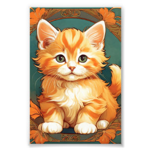 Alphonse Mucha Style Orange Cat Fotodruck