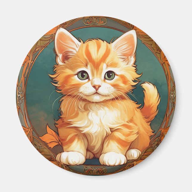 Alphonse Mucha Style Orange Cat Magnet (Vorne)