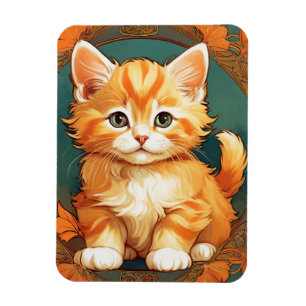 Alphonse Mucha Style Orange Cat Magnet