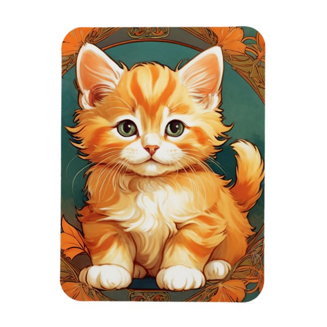 Alphonse Mucha Style Orange Cat Magnet (Vertikal)