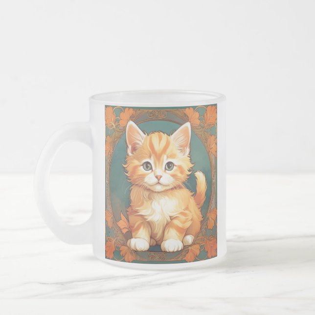 Alphonse Mucha Style Orange Cat Mattglastasse (Links)