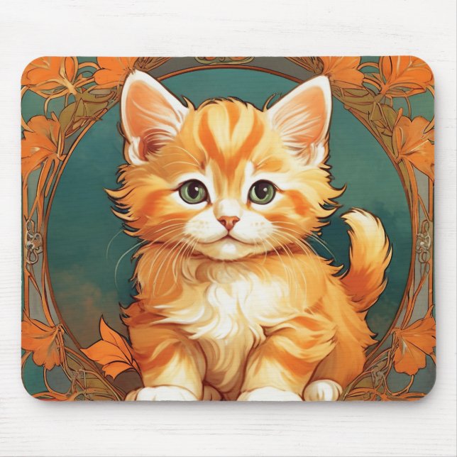 Alphonse Mucha Style Orange Cat Mousepad (Vorne)