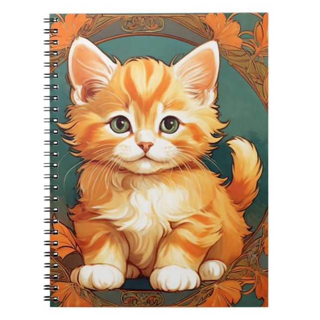 Alphonse Mucha Style Orange Cat Notizblock (Vorderseite)