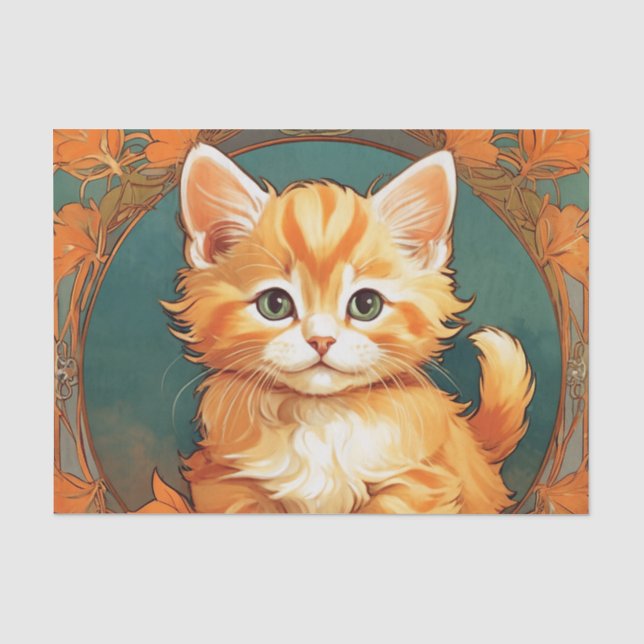 Alphonse Mucha Style Orange Cat Seidenpapier (Vorderseite)