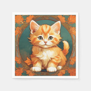 Alphonse Mucha Style Orange Cat Serviette