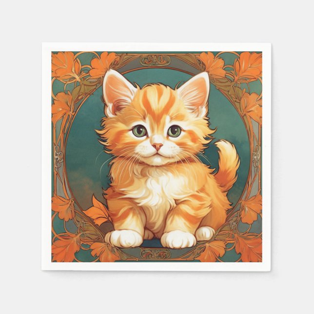 Alphonse Mucha Style Orange Cat Serviette (Vorderseite)